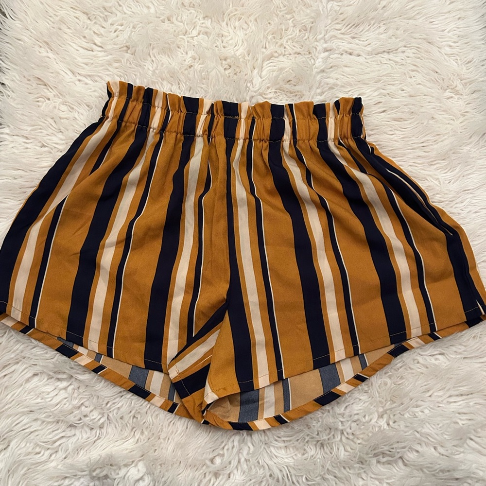 SHEIN High Waist Striped Shorts in Mustard and Navy
